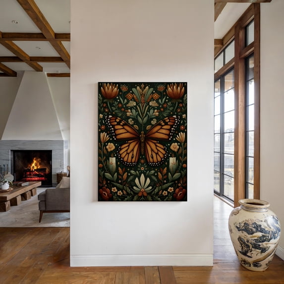 Botinical Ard Butterfly Monarch Wildflower Botanical Mid Century Modern Botanical Art ...
