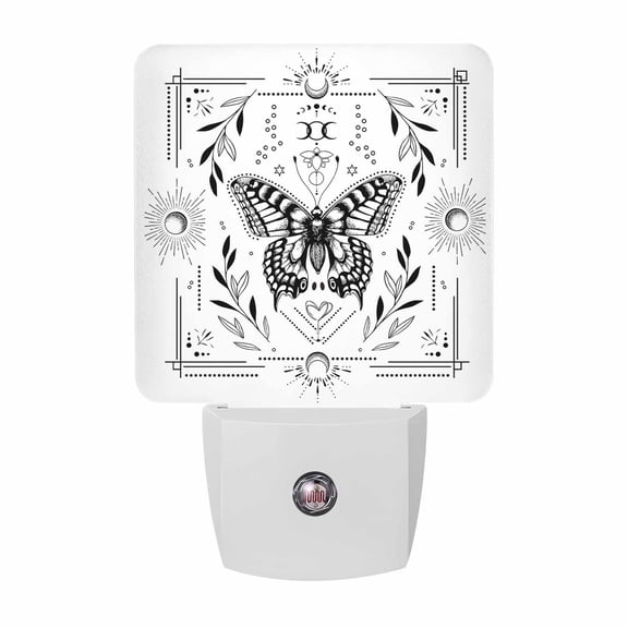 Butterfly Moon Black Plug-in LED Night Lights Boho Floral Plant Auto Dusk-to-Dawn Sensor for Bedroom, Bathroom, Kitchen, Nursery, Hallway, Stairs, Wall Home Decor