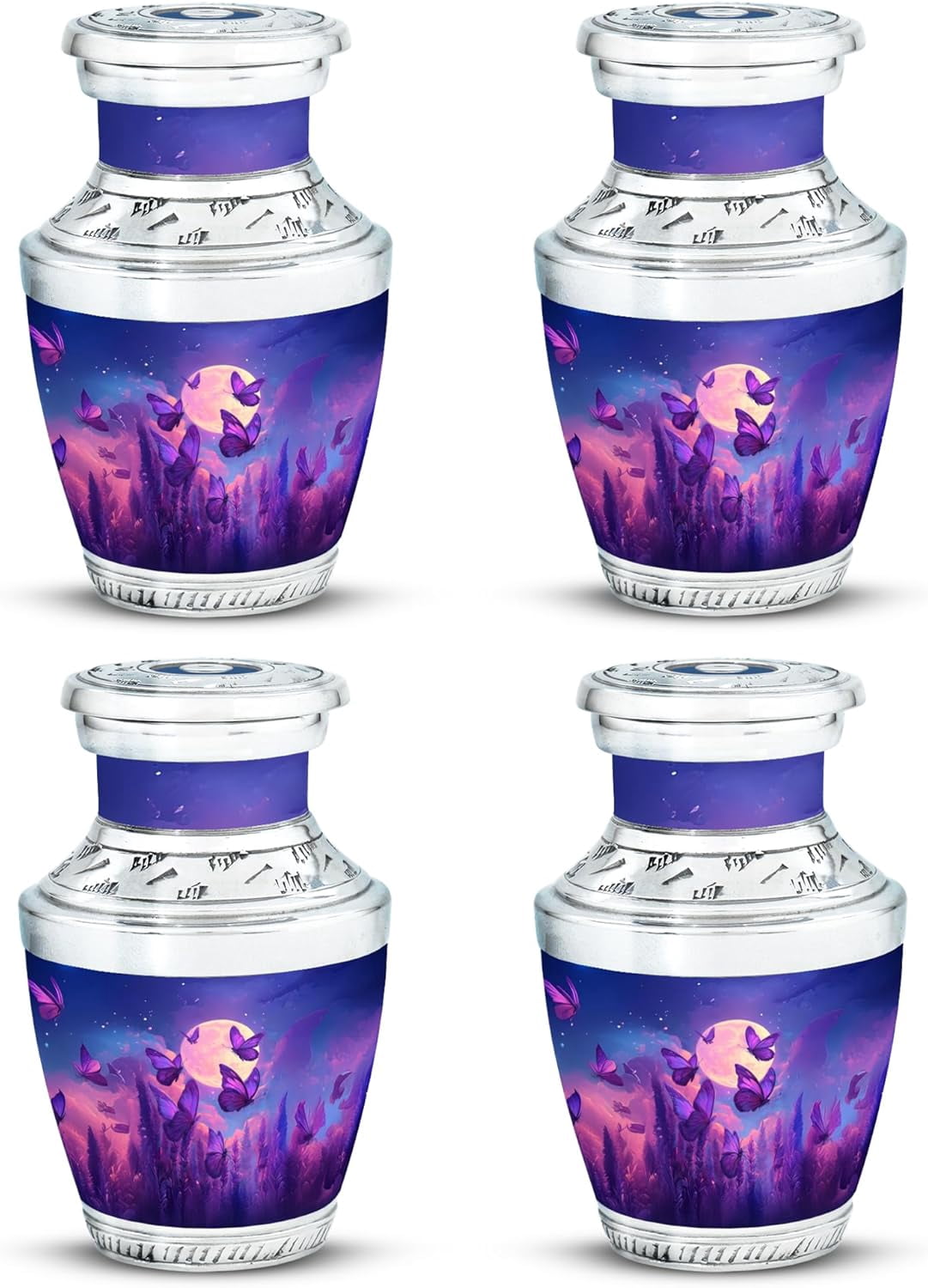 Butterfly Moon Keepsake Urn, Mini Urn for Ashes Adult Female, Memorial Keepsake Urns for Women, Funeral Cremation Urns for Ashes (Size, 3 Inch, Set of 4)
