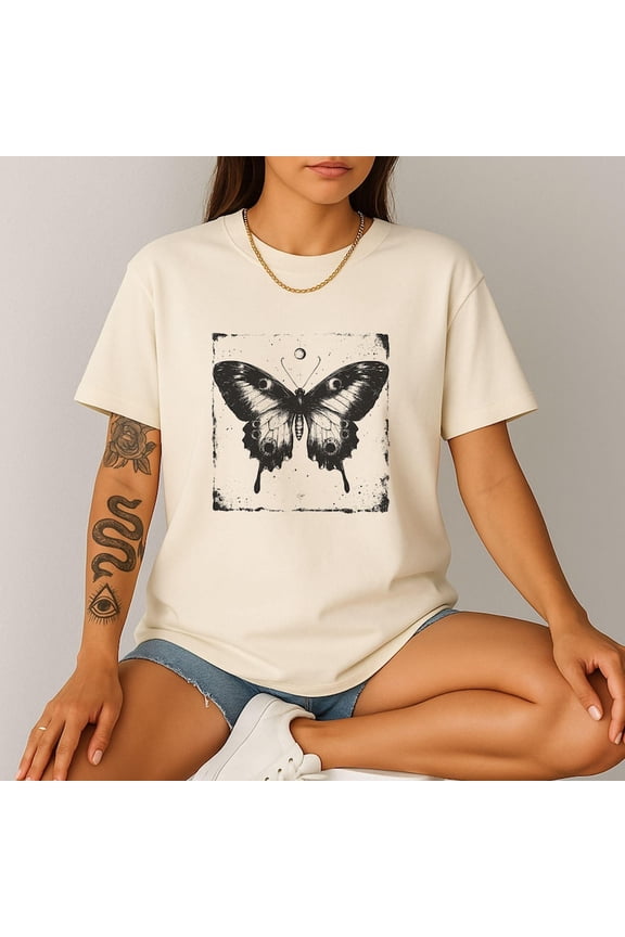 Butterfly Moon Moth Shirt Vintage Celestial Insect Graphic Tee Boho Nature Aesthetic Comfort Colors Unisex Cotton T-Shirt, Size S-3XL