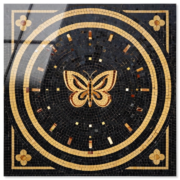 Butterfly Mosaic Acrylic Print Gold Wall Art by Art Remedy, Ready to Hang, 16 x 16