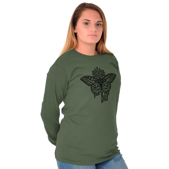 Butterfly Moth Key Spiritual Meaning Women Plus Size Long Sleeve Graphic Tee Brisco Brands 3X