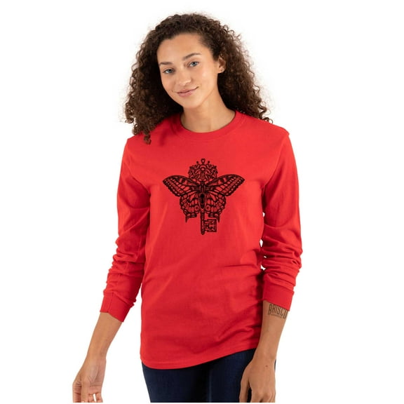 Butterfly Moth Key Spiritual Meaning Women's Long Sleeve T Shirt Brisco Brands L
