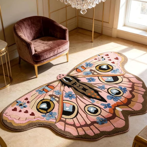 Butterfly Moth Shaped Area Rug, Irregular Butterfly Moth Shaped Area Rug, Absorbent Washable Quick Dry Carpet Living Room Bedroom Bathroom Home Decor