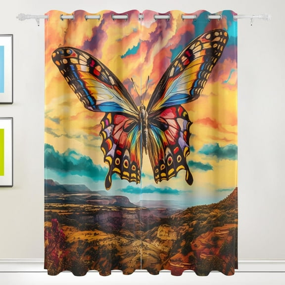 Butterfly Mountain Clouds Black Out Curtains 84 Inch Length Curtains for Sliding Glass Doors Bedroom Living Room 2 Pack