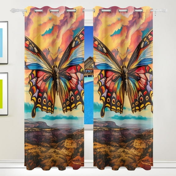 Butterfly Mountain Clouds Curtains Black Out 72 Inch Length Curtains for Sliding Glass Doors Bedroom Living Room 2 Pack
