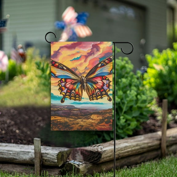 Butterfly Mountain Clouds Garden Flag Double Sided Outdoor Banners for Courtyard Outdoor Lawn Farmhouse Holiday Decorations