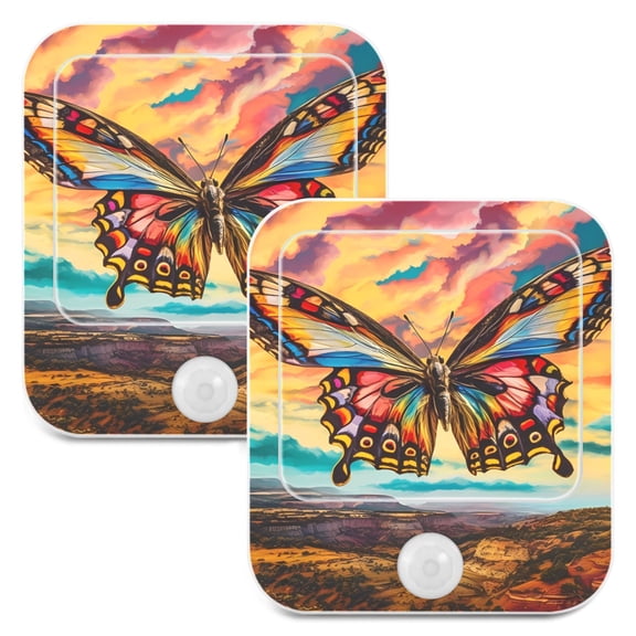Butterfly Mountain Clouds Night Lights Plug into Wall LED with Auto Light Sensor Warm Light for Kids Hallway Bedroom Living Room Kitchen Bathroom Set of 2