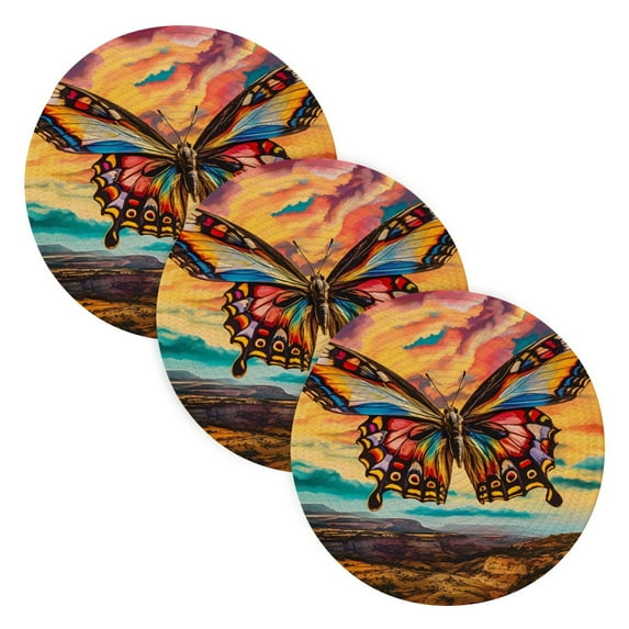 Butterfly Mountain Clouds Trivet Mats Woven Pot Holders 3Pcs Non-Slip Heat Resistant for Hot Pots Pans Pats