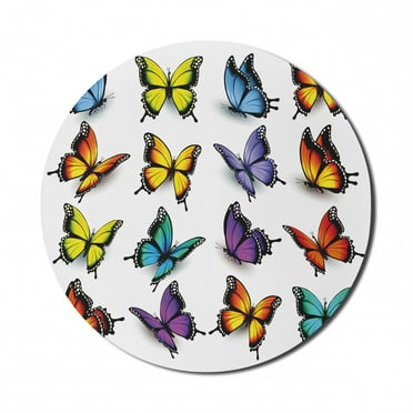 Butterfly Mouse Pad for Computers, Colorful Moth Wings Animal Spring Inspirational Design, Round Non-Slip Thick Rubber Modern Gaming Mousepad, 8" Round, Multicolor, by Ambesonne