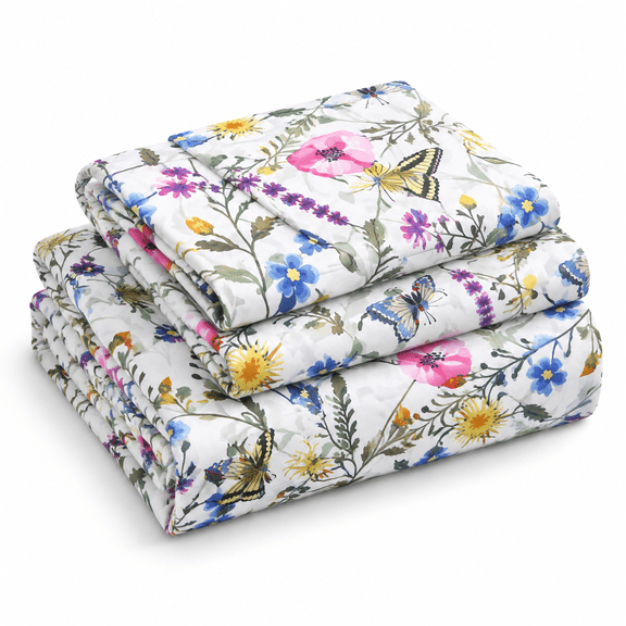 Butterfly & Multi-floral Full 4-Piece Microfiber Bed Sheet Set
