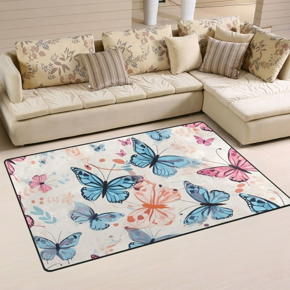 Butterfly Multicolor Area Floor Mats Non-Slip Rugs Soft Doormat 31 x 20 inch Carpet for Living Dining Room Bedroom Decorative