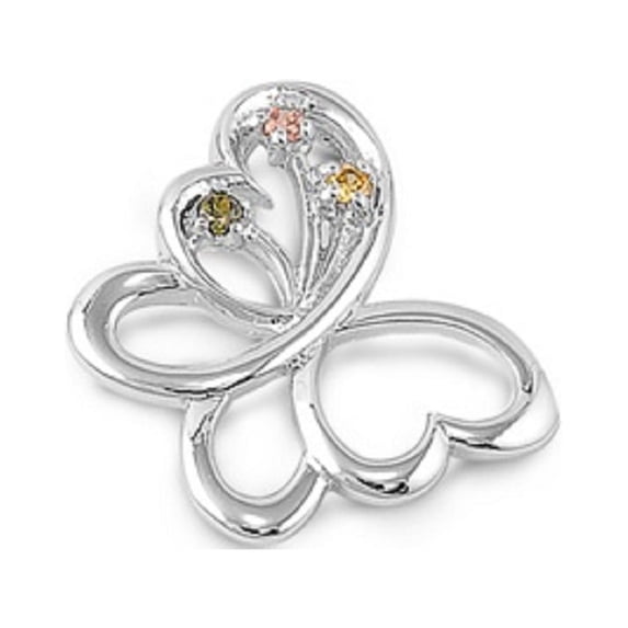 Butterfly Multicolor Cubic Zirconia Pendant Sterling Silver