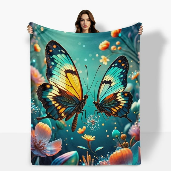 Butterfly Multicolor Floral Wall Hanging Themed Cozy Fleece Blanket Soft Warm Comfortable For Sofa Bed Travel Camping Living Room Office Chair Polyester Gift For Family Or Friends