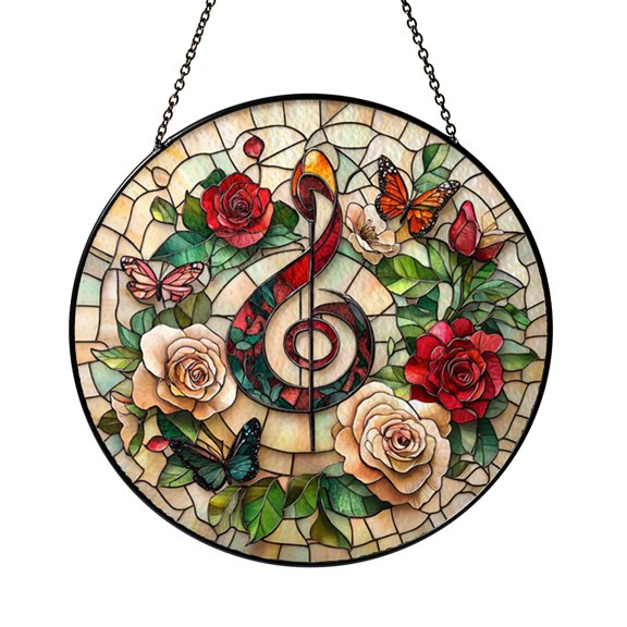 Butterfly Music Theme Round Window Hanging Art2101