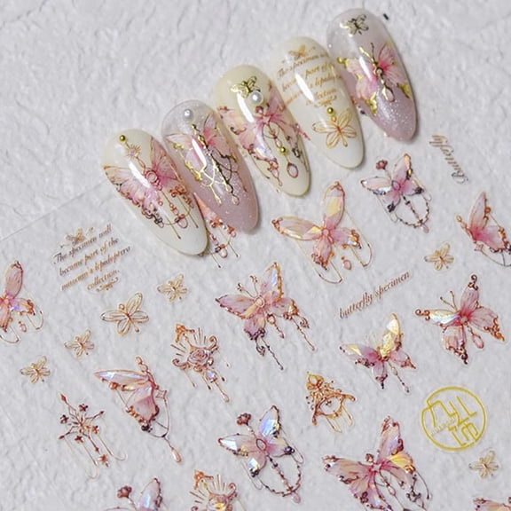 Butterfly Nail Art Stickers Decals Purple Pink Butterfly 5D Embossed Nail Decals Shell Light Butterflies Nail Designs Adhesive Sticker Manicure Accessories for Women Girls DIY Nail Art Decorations