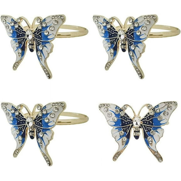 Butterfly Napkin Rings Set of 4, Fashion Simple Insect Series Rhinestone Butterfly Shape Napkin Rings for Easter, Christmas, Holiday Party Table Napkin Accessories Decoration