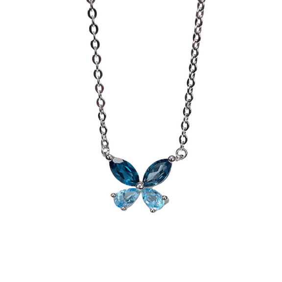 Butterfly Necklace London and Swiss Blue Topaz Butterfly Necklace With 18"inch Chain in 925 Sterling Silver December Birthstone Necklace For Anniversary Wedding