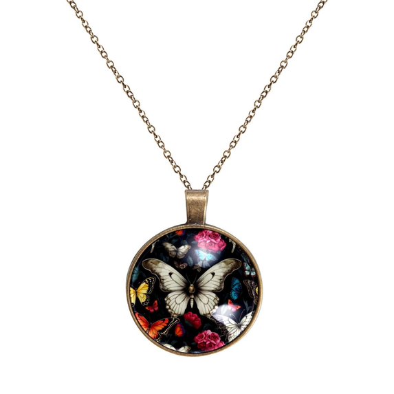 Butterfly Necklace Personalized Custom Photo Round Pendant Adjustable Stainless Steel Necklaces with Gift Box for Men Women Mothers Valentine's Jewelry Gift