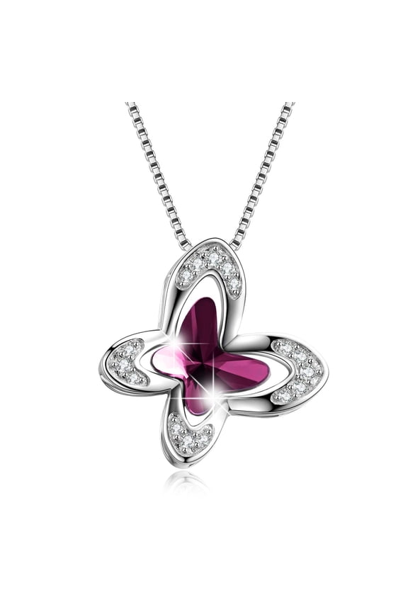 Butterfly Necklace Sterling Silver Women Necklace with Austria Crystals, Butterfly Gifts for Butterfly Gifts, Fine Anniversary Birthday Morpho Helena Butterfly Jewelry Gifts for Women(Purple)