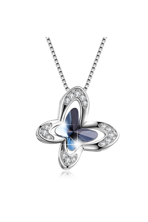 Butterfly Necklace Sterling Silver Women Necklace with Austria Crystals, Butterfly Gifts for Butterfly Gifts, Fine Anniversary Birthday Morpho Helena Butterfly Jewelry Gifts for Women(Blue)
