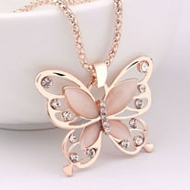 Butterfly Necklace for Women Dainty Hollow Opal Chain Necklace Rhinestone Rose Gold Butterfly Pendant Sweater Chain Necklace Fashion Dating Pendant Gifts