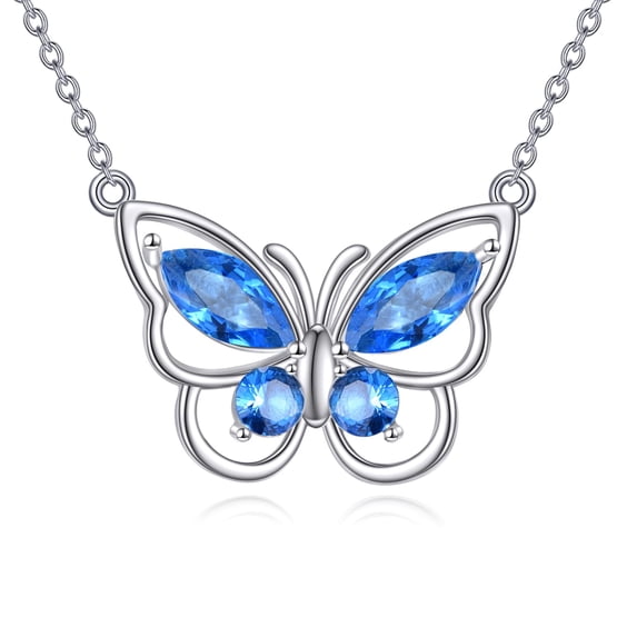 Butterfly Necklace for Women 925 Sterling Silver Butterfly Pendant Necklace December Birthstone Cubic Zirconia Jewelry Gift
