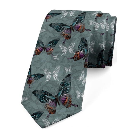 Butterfly Necktie, Vintage Elements, Dress Tie, 3.7", Multicolor, by Ambesonne