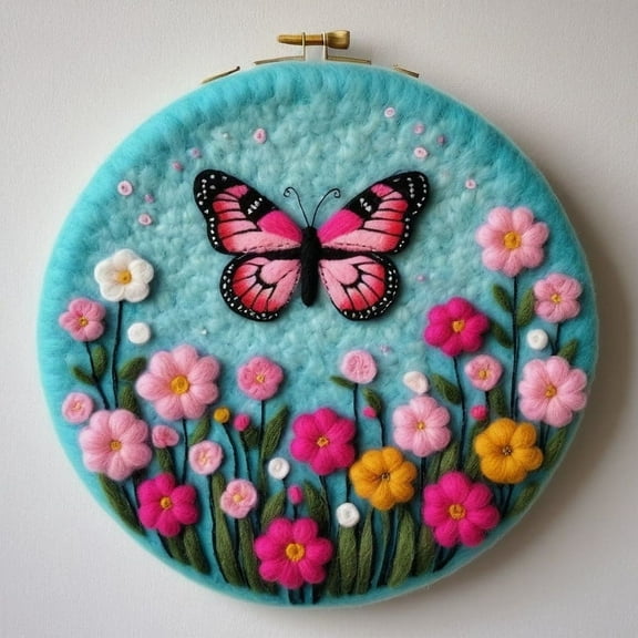 Butterfly Needle Felting Set, Beginner Felt Painting Set, With Wool Felt Painting Set, Decorative Frame, Suitable for Home Decoration