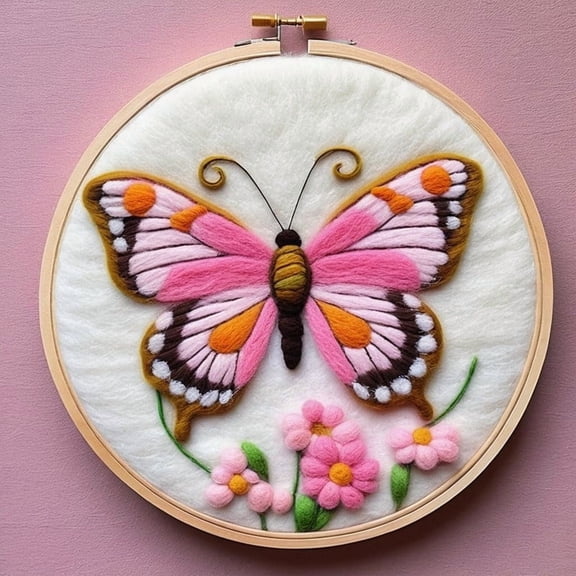 Butterfly Needle Felting Set, Beginner Felt Painting Set, With Wool Felt Painting Set, Decorative Frame, Suitable for Home Decoration