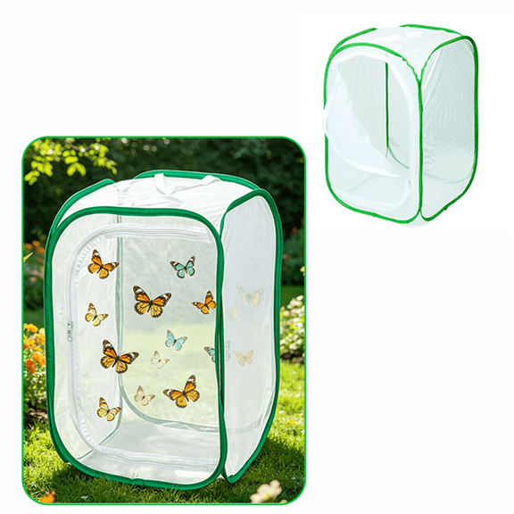 Butterfly Net, Butterfly House, Container House - Foldable Pop-up Insect Cage 16"x16"x24", Clear Mesh Habitat Enclosure for Breeding Butterflies & Insects