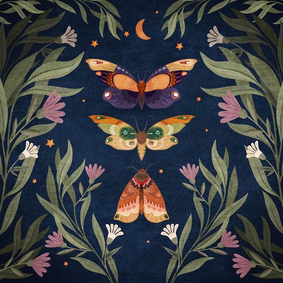 Butterfly Night Fly Poster Print - Emel Tunaboylu (24 x 24)