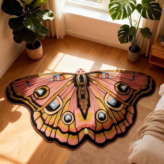Butterfly Non Slip Area Rug 2x3 FT Soft Faux Fur Bathroom Mat Absorbent Fluffy Carpet for Living Room Bedroom Bedside Home Decor Pink