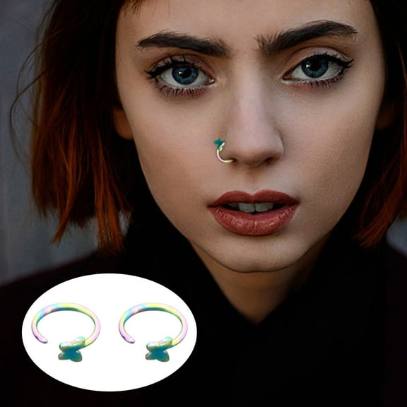 Butterfly Nose Ring Hoop 1 Pair Butterfly C Shaped Nose Rings False Nail Nose Mixed Stainless Steel Piercing Nose Ring Nose Set C Shaped Nose Jewelry