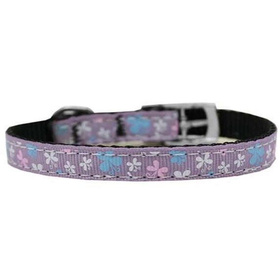 Butterfly Nylon Dog Collar With Classic Buckle 3/8" Lavender Size 14