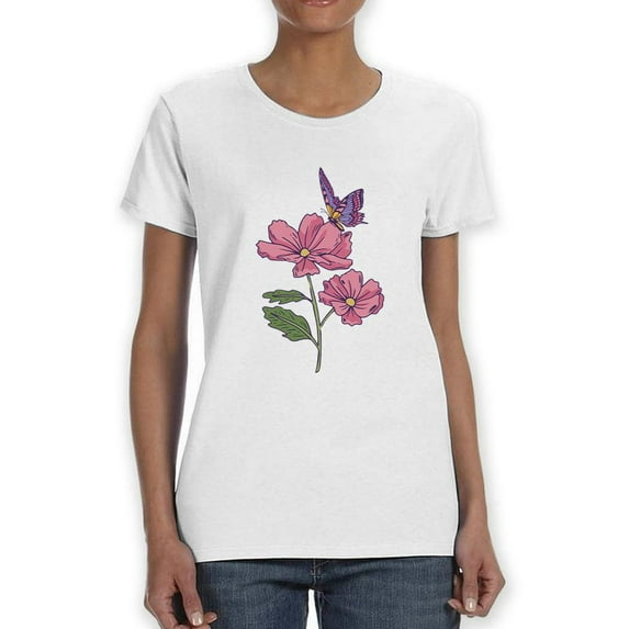 Butterfly On A Rose Shaped T-Shirt Women -Smartprints Designs, Female Large