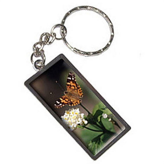 Butterfly On Flower Moth Keychain Key Chain Ring