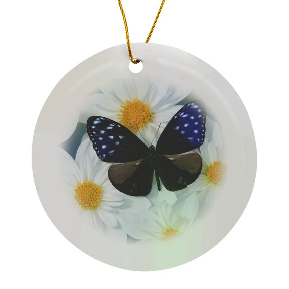 3drose, Butterfly on Flowers, Striped Blue Crow Butterfly - Us48 Dgu0552 - Darrell Gulin, Circle Porcelain Ornament