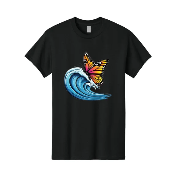 Butterfly-On-Wave Mens Graphic Tee, 100% Cotton, Casual Summer Wear