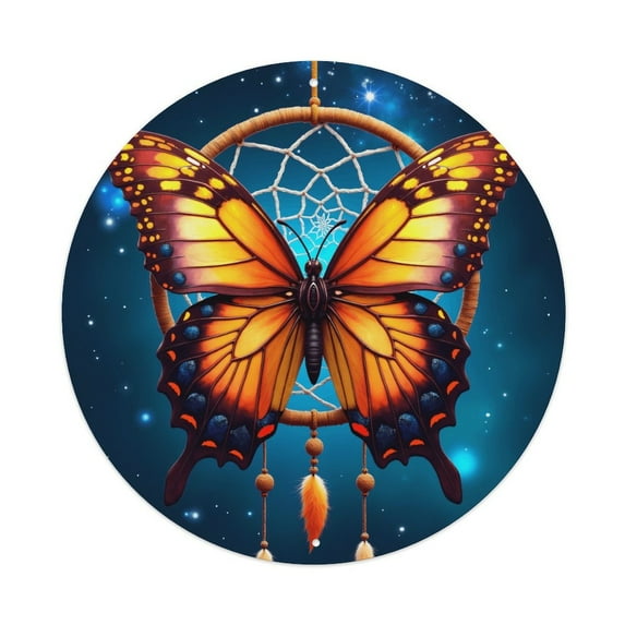 Butterfly Orange Yellow Vintage Round Metal Tin Sign Nostalgic Metal Sign Home Decor for Bar Garden Kitchen Restaurant Garage 8x8 Inch