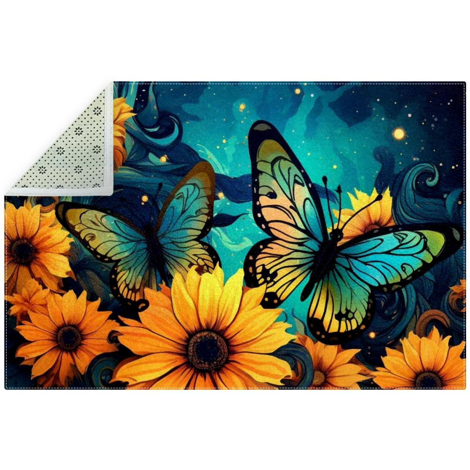 Butterfly Outdoor Polyester Floor Mat Rug for Patio and Deck