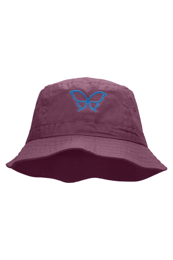 Butterfly Outline Embroidered Bucket Hat - Burgundy OSFM