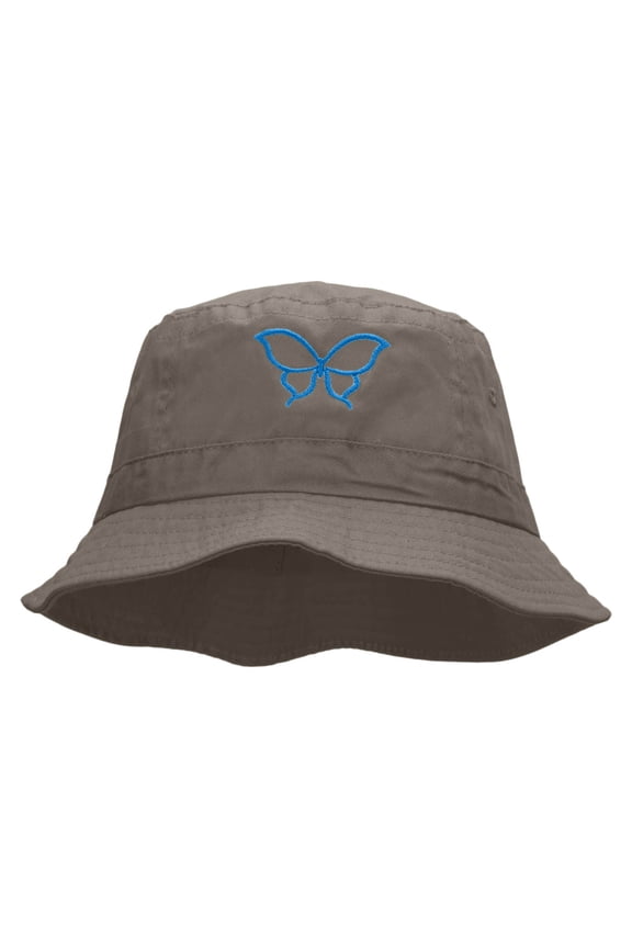 Butterfly Outline Embroidered Bucket Hat - Charcoal OSFM