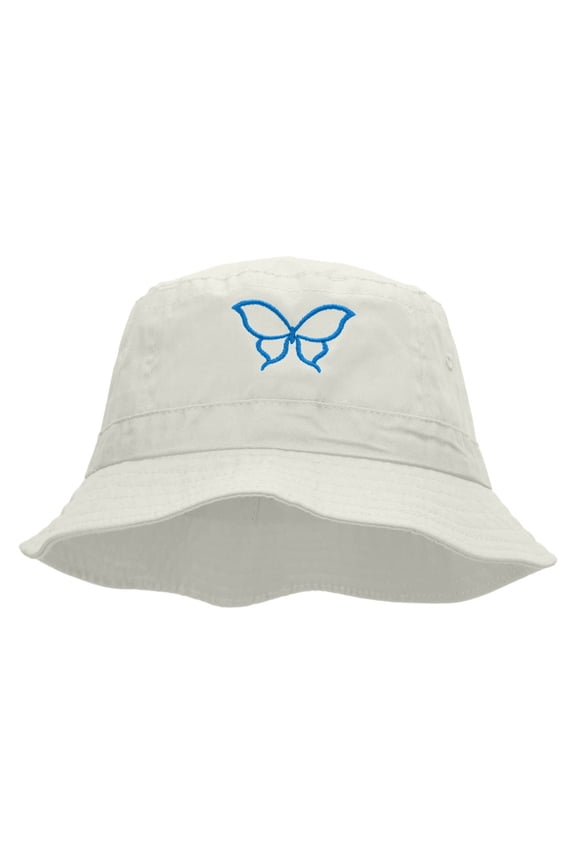 Butterfly Outline Embroidered Bucket Hat - White OSFM