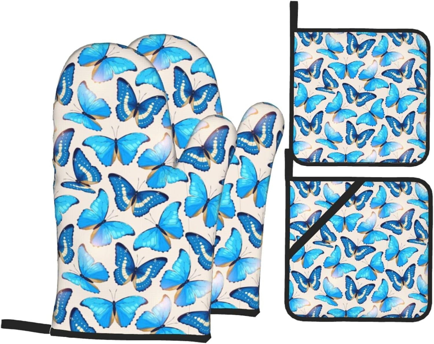 Butterfly Oven Mitts Pot Holders Set of 4, Kitchen Gloves Potholders Heat Resistant for Chef Baking Cooking Grilling BBQ