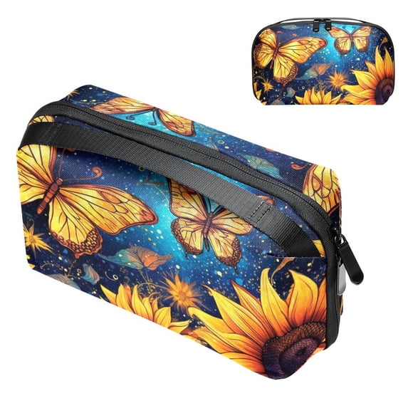 Butterfly Oxford Fabric Waterproof Portable Hard Drive Bag and Case with Cord Storage and Travel Charger Organizer for Electronic Devices - 5.9x9.44x3.14 in