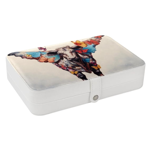 Butterfly PU Leather Jewelry Display Box with Removable Compartment, Portable Necklace and Bracelet Holder