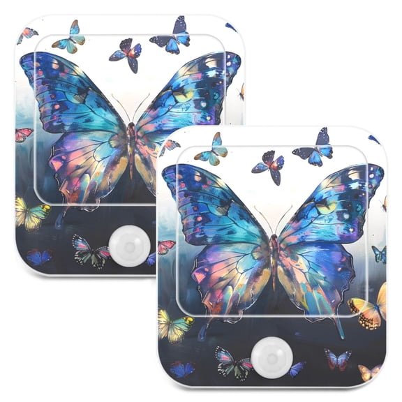 Butterfly Paint 2 Pack LED Motion Sensor Night Light Plug into Wall Auto Dusk to Dawn Adjustable Brightness for Kids Bedroom Hallway Nursery Room