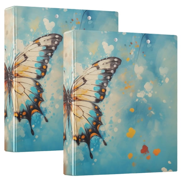 Butterfly Painting 3 Ring Binders 1.5 inch Hardcover File Folders with Interior Pockets A4 Size Organizer for School Office Hospital Set of 2