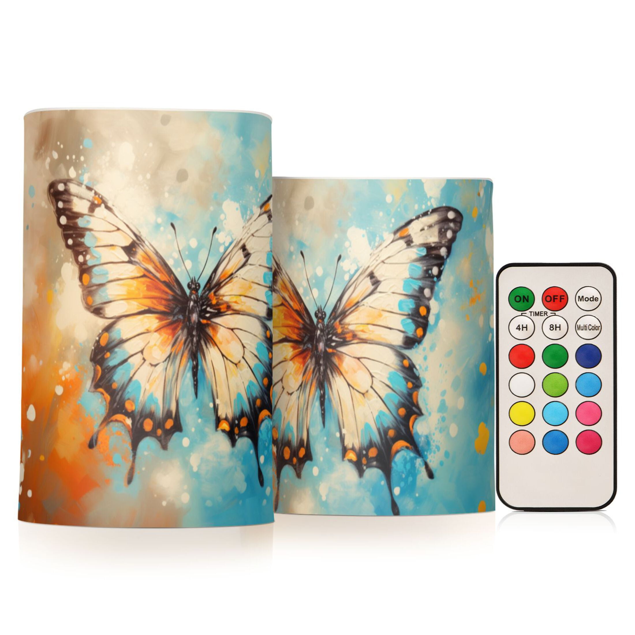 Butterfly Painting Flameless Candles&nbsp;LED Lights Battery Operated Candles with Remote and Timers Flicker Lights Votive Set of 2